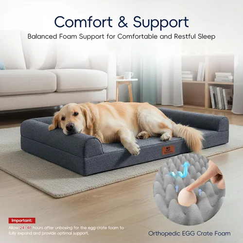 Vista 2 de Sofá ortopédico indestructible a prueba de mordidas para perros extragrandes, 42 x 30 pulgadas, sofá cama XL de espuma impermeable para mascotas