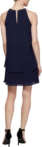 Vista 2 de S.L. Fashions Vestido de cóctel corto con cuello halter con cuentas para mujer, invitada de boda, vestido de fiesta, (tallas pequeñas y regulares)