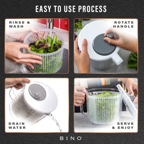 Vista 4 de BINO Ensalada Spinner – 2.6 cuartos de galón Pequeño Spinner manual de lechuga con sistema de drenaje integrado Ensalada Spinner, colador