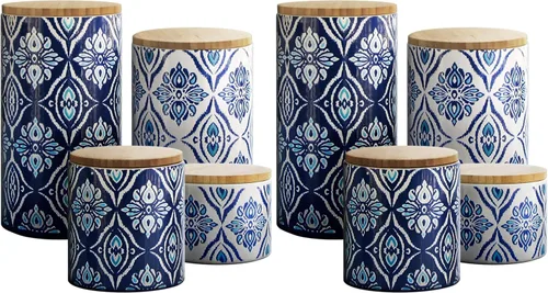 Vista 5 de American Atelier Juego de recipientes Arabesque de cerámica, azul, 4 piezas