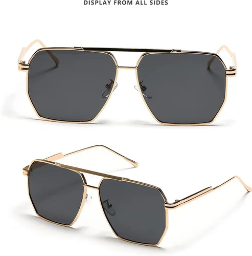 Vista 3 de LASPOR Gafas de sol cuadradas retro de gran tamaño para mujeres y hombres, con sombras vintage, UV400, gafas de sol grandes con marco de metal