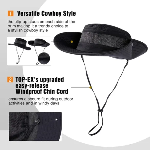 Vista 6 de TOP-EX Sombrero de sol impermeable de gran tamaño para cabezas grandes con Negro