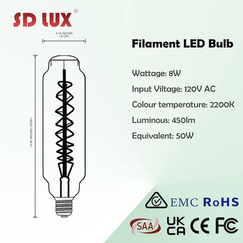 Vista 2 de SD LUX Bombilla LED gigante vintage de gran tamaño, bombilla Edison enorme, regulable, 8 W 450 lm (equivalente a 50 W), blanco cálido 2200 K, base