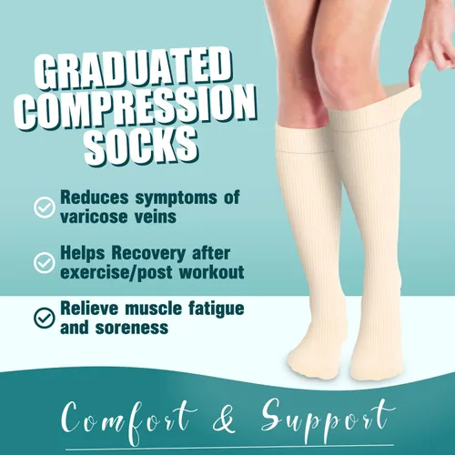Vista 2 de COOLOVER Calcetines de compresión para mujeres y hombres, ideales para circulación, correr, atletismo, recuperación, enfermera, viajes