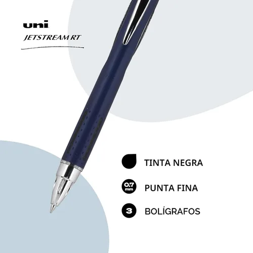 Vista 2 de Bolígrafos Uni-Ball Jetstream RT - El mejor bolígrafo según el NY Times Wirecutter durante más de una década - Paquete de 3 bolígrafos negros