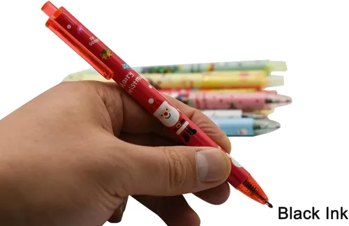 Vista 5 de Maydahui 12 bolígrafos de gel de Navidad de dibujos animados, bolígrafos de impresión retráctiles de Papá Noel, árboles de Navidad, muñeco de nieve