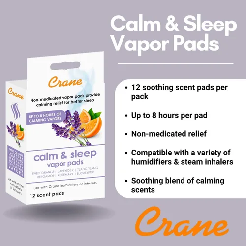 Vista 4 de Crane Almohadillas humidificadoras de naranja lavanda natural con vapor calmante, ajuste universal para humidificadores e inhaladores, 12