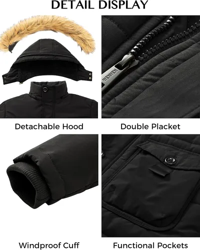 Vista 6 de WenVen - Chaqueta de invierno con capucha para hombre, estilo parka