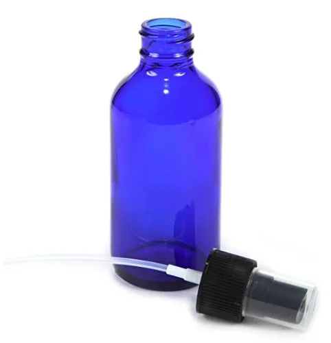 Vista 2 de Botella de vidrio azul cobalto de 4 fl oz con tapa de spray negra (paquete de 4)