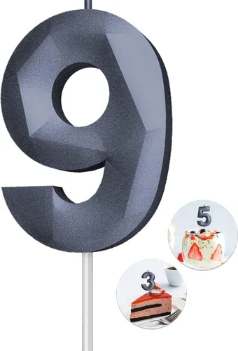 Vista 171 de Velas de cumpleaños con números (0 velas negras), forma de diamante 3D, decoración de pastel de feliz cumpleaños para niños y hombres, cumpleaños