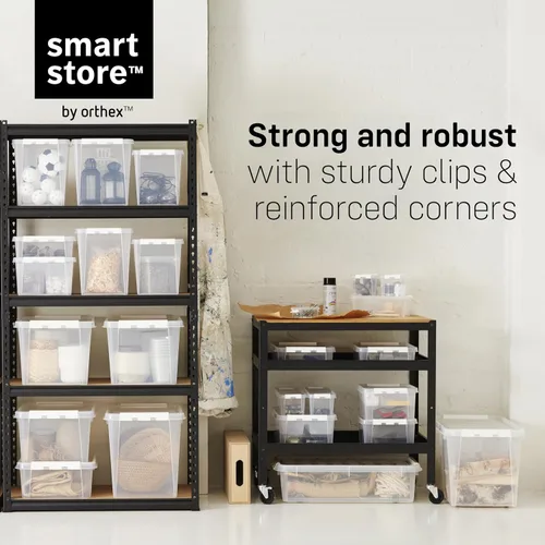 Vista 4 de SmartStore 2 cajas de almacenamiento clásicas transparentes, 2L/2.1 cuartos de galón, contenedor apilable sin BPA con tapa de bloqueo de clip