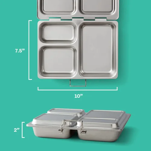 Vista 2 de PlanetBox Launch - Kit de caja de almuerzo estilo Bento de acero inoxidable para niños y adolescentes con 3 compartimentos – Edición Stardust