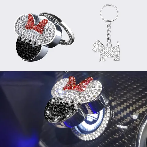 Vista 7 de Pangpai Accesorios Lindos de Cubierta de Botón de Arranque, Cubierta de Botón de Arranque de Motor de Cristal Brillante, Adhesivo Interior de Negro