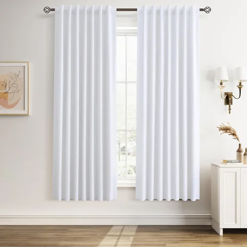 Vista 11 de Guken Cortinas opacas de lino, 2 paneles rústicos, elegantes, 100% opacas, con aislamiento térmico, banda de ganchos y trabilla trasera, 52 x 84