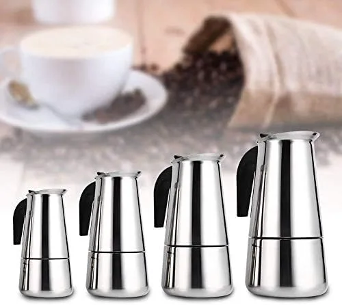 Vista 4 de 6.8 fl oz de acero inoxidable Mocha Coffee Pot Kettle Stove Top Espresso Make Pot, astilla