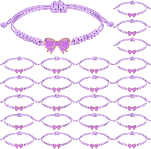 Vista 11 de Liliaafar Paquete de 24 Pulseras de Cuerda de Trenza de Lazo Coqueta, Regalo a Granel, Pulseras Ajustables de Cuerda Trenzada para Animadoras, Ideal
