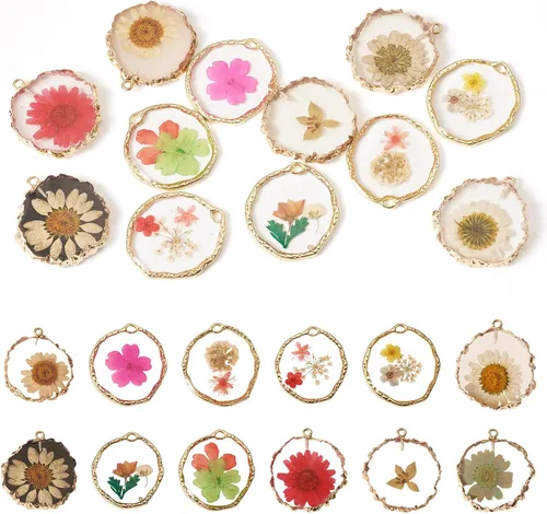 Vista 12 de Dijes de resina de flores secas, corazón redondo, lágrima, rombo, rectángulo, resina epoxi, aretes para manualidades, collares, pulseras