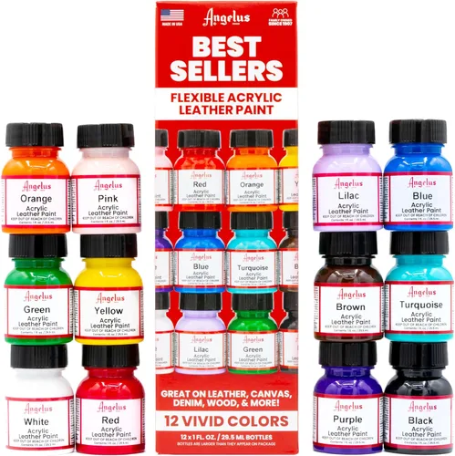 Vista 4 de Angelus Pintura acrílica para cuero, kit más vendido, pintura flexible para zapatos, tenis, cuero, lienzo, muebles y más, 12