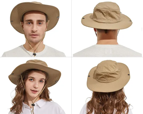 Vista 3 de Surblue Sombrero de sol de pesca de ala ancha para hombres y mujeres, protección solar a caqui