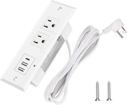 Vista 8 de Kungfuking Regleta de alimentación empotrable USB C de 65 W, con certificación UL, salida de montaje empotrado para muebles con USB, interruptor