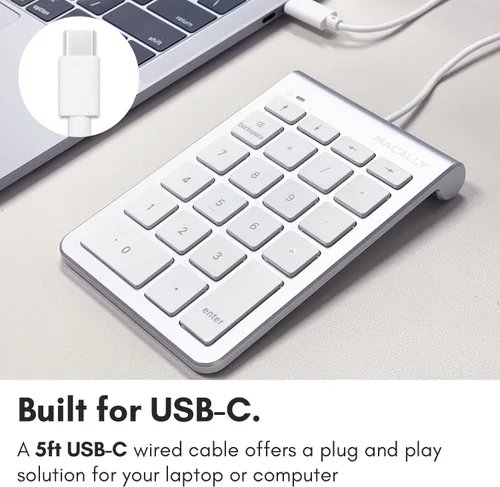 Vista 2 de Macally Teclado numérico USB C con cable, teclado numérico tipo C para laptop, Apple Mac iMac MacBook Pro/Air, iPad, PC con Windows o computadora