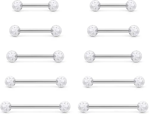 Vista 11 de Prjndjw 14G Acero quirúrgico rectas barras de pesas - Anillos para lengua y pezón para mujeres y hombres - Longitud 12MM, 14MM, 16MM, 18MM, 22mm