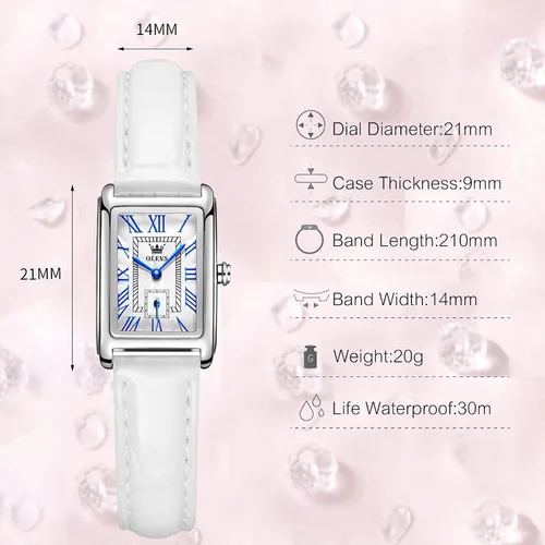 Vista 6 de RORIOS - Reloj de cuarzo impermeable con correa de cuero genuino con números romanos reloj de pulsera de moda para damas y niñas