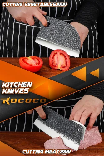 Vista 2 de ROCOCO Juego de 13 Cuchillos de Carnicero para Corte de Carne Cuchillo de Chef Serbio Cuchillo de Deshuesado Vikingo con Bolsa Enrollable