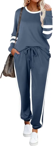 Vista 121 de Aloodor conjunto deportivo de 2 piezas para mujer, con sudadera con cuello redondo, sin botones