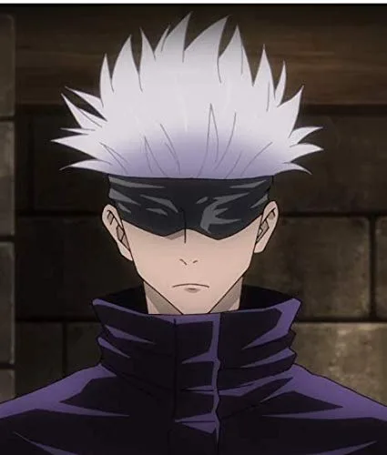 Vista 4 de SUNXXCOS fibra de alta temperatura hombres y mujeres para el partido masculino Cosplay traje Jujutsu Kaisen (peluca Gojo Satoru)