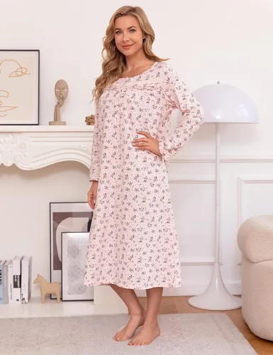 Vista 2 de Bloggerlove Nightgowns for Women Soft 100% Cotton House Dress ShortLong Sleeve Night Gowns Comfy Sleepwear S-3XL