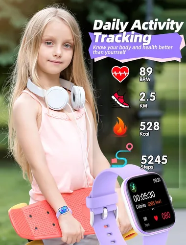 Vista 6 de Reloj inteligente para niñas, resistente al agua IP67, reloj rastreador de actividad física con cara de 1.5 pulgadas, monitor de sueño de frecuencia