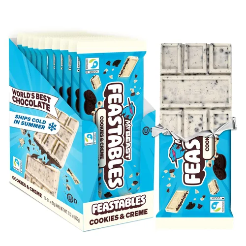 Vista 6 de MrBeast Feastables Barra de chocolate con caramelo, tamaño King, 10 unidades, cacao de comercio justo Candy bars, ships cold, clean ingredients
