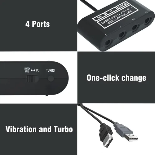 Vista 4 de Gamecube - Adaptador de controlador para interruptorinterruptor OLED Adaptador Gamecube compatible con PC Wii UAdapter con 4 puertos de 6 pies 59ft
