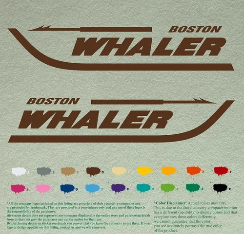 Vista 14 de Par de calcomanías Boston Whaler para barcos, calcomanías de vinilo, motor de barco, lote de 2, Negro 070