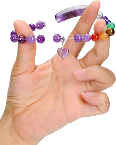 Vista 7 de Jovivi Pulseras de 7 chakras para mujeres y hombres, piedras preciosas naturales de chakras de 0.315 pulgadas, cuentas redondas de amatista, pulsera