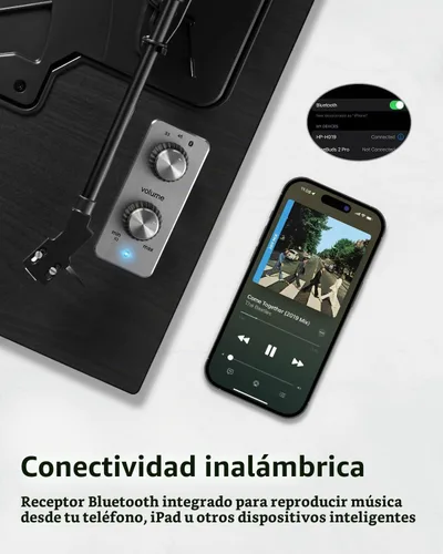 Vista 4 de ANGELS HORN Tocadiscos de vinilo Bluetooth con altavoces integrados, tocadiscos vintage para principiantes, cartucho magnético AT-3600L, transmisión