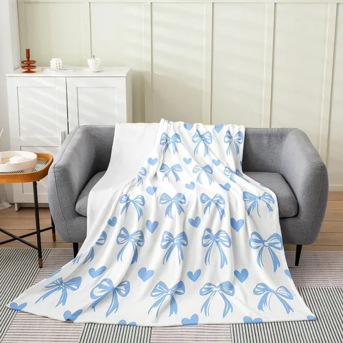 Vista 24 de Erosebridal Manta de franela con nudo de lazo para niñas, 40 x 50 pulgadas, diseño de rayas de diamante, para sofá cama y cama de vellón para niños