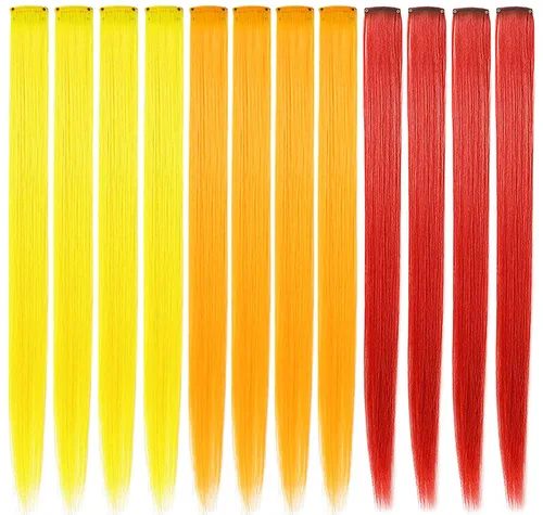 Vista 14 de 12 extensiones de cabello de colores rectas de 20 pulgadas, extensiones de cabello sintético con clip, color arcoíris, con reflejos, para fiesta