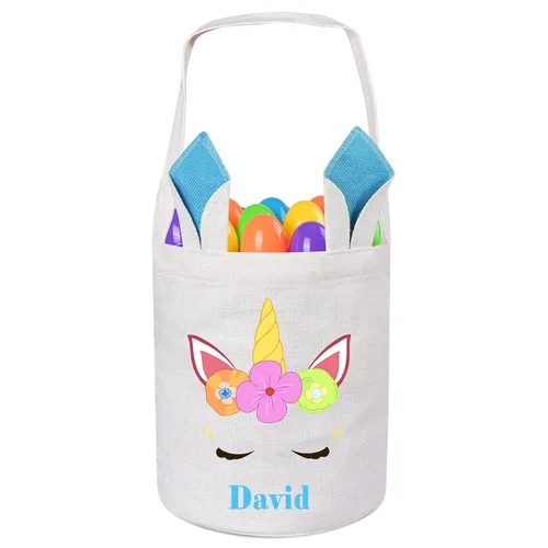 Vista 19 de Jocidea Personalized Easter Basket, Easter Bunny Basket for Kids - Blue Unicorn with Easter Egg 019B-Blue