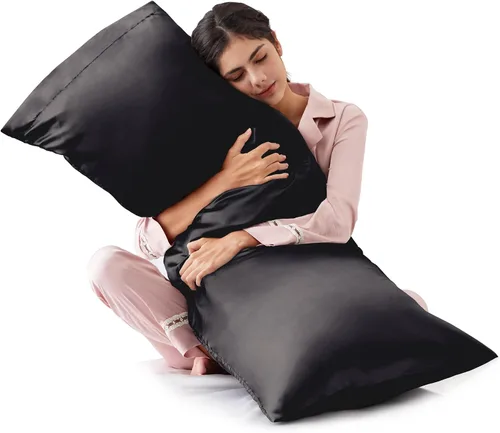 Vista 32 de Love's cabin Funda de almohada de satén para cabello y piel, similar a las fundas de almohada de seda, paquete de 2 fundas de almohada