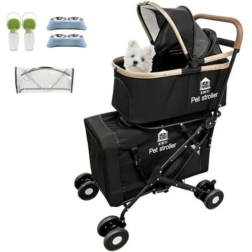 Vista 8 de Cochecito para mascotas extra grande, carrito para mascotas para correr y viajar con cubierta climática, cochecito para gatos y perros para mascotas