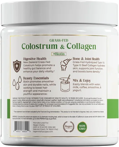 Vista 7 de Calostro alimentado con pasto y colágeno en polvo Salud intestinal, cabello, piel y articulaciones Calostro bovino de Nueva Zelanda, péptidos
