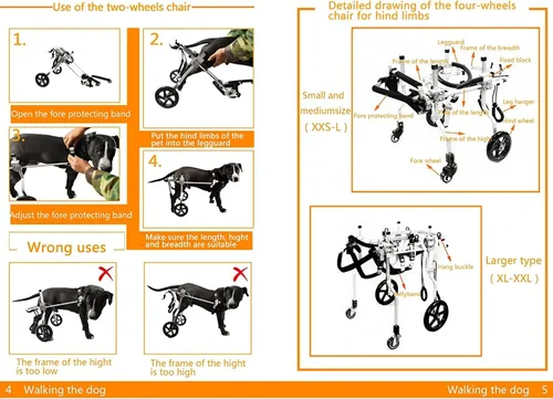 Vista 4 de JITEM Silla de ruedas para perros de 2 ruedas para patas traseras, ligera, ajustable, ruedas de ejercicio para animales, para discapacitados