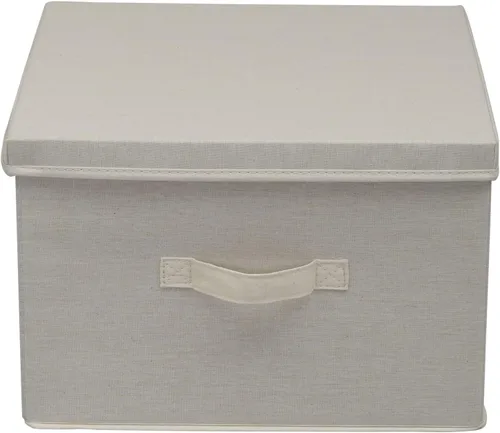 Vista 4 de Household Essentials Caja de almacenamiento cuadrada con tapa con lona de polialgodón transpirable y lados reforzados, acabado crema