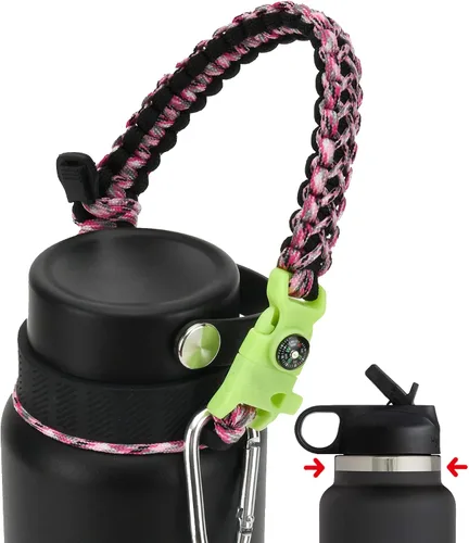 Vista 21 de Asa de cuerda de paracaídas para botellas Hydroflask 2.0 de boca ancha y estándar, con nuevo soporte de anillo de seguridad, 12oz - 64oz
