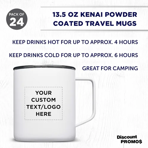 Vista 3 de Kenai - Tazas de viaje personalizadas con recubrimiento en polvo, 13.5 onzas, juego de 24, paquete personalizado a granel, doble pared, perfectas