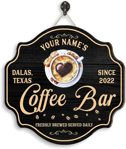 Vista 15 de Artsy Woodsy Letrero personalizado de madera para barra de café (no tallada o neón), placa de pared para decoración de cocina, regalos 01
