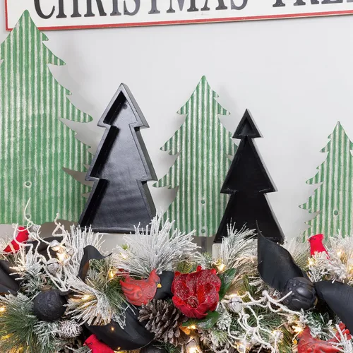 Vista 4 de AuldHome Design Bandejas de madera para árbol de Navidad (Juego anidado de 2, negro), bandejas decorativas de estilo rústico para servir en Navidad