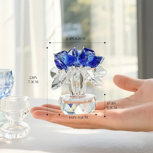 Vista 5 de H&D HYALINE & DORA Figuritas de rosas de cristal azul con caja de regalo